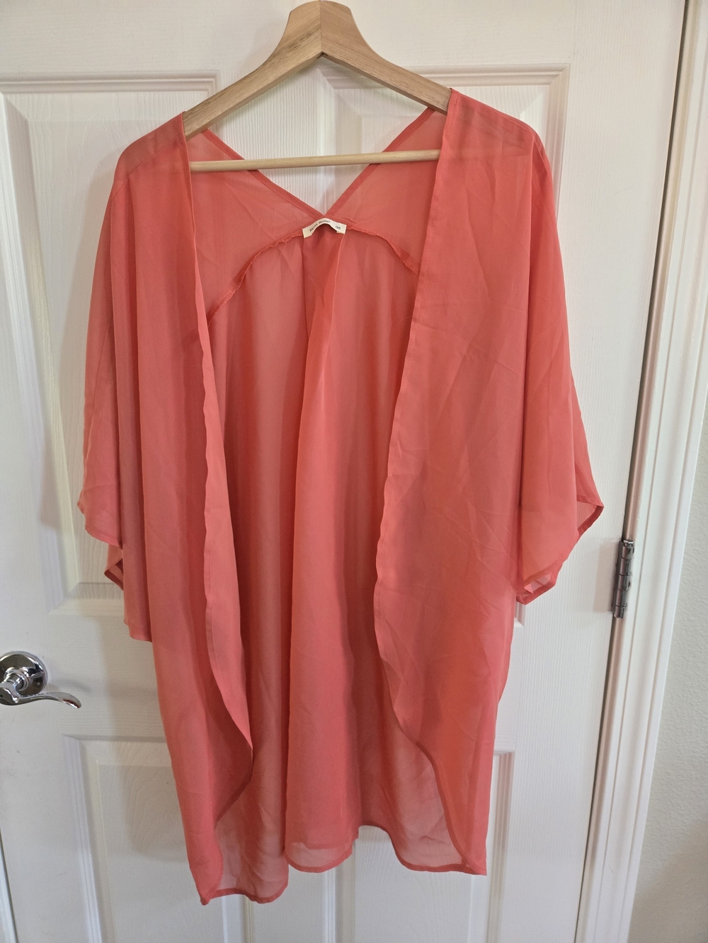 Moss Rose Sheer Kimono Cardigan in Coral- One Size